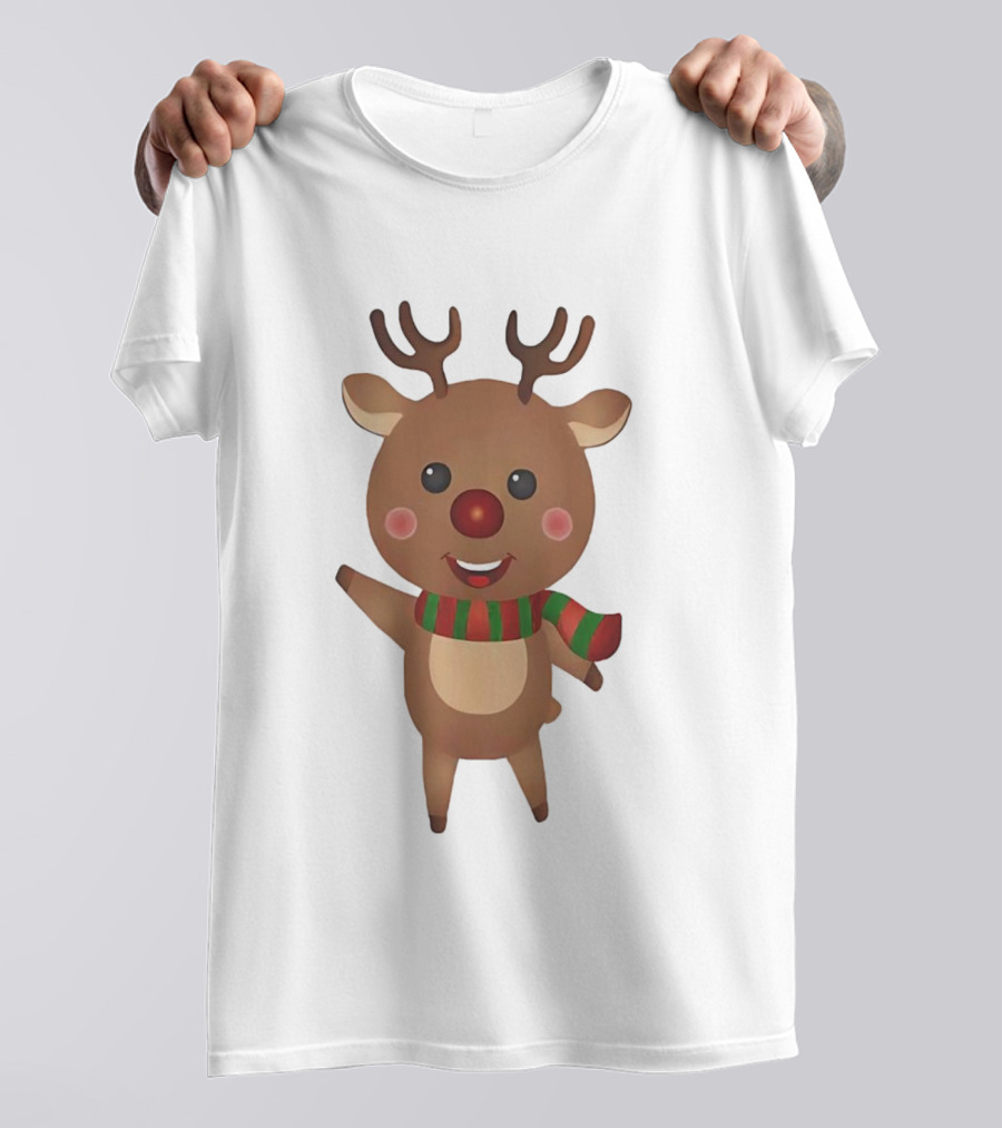 Rudolph Reindeer Christmas Cute Cartoon Scarf T-Shirt