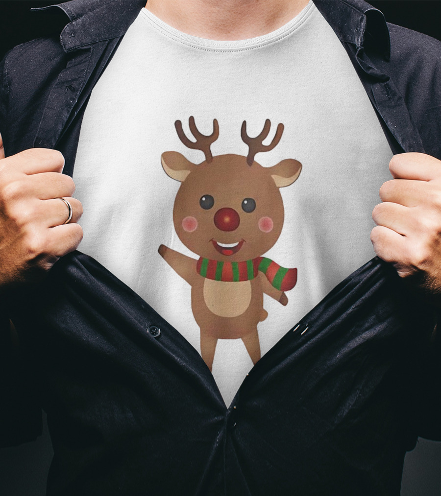 Rudolph Reindeer Christmas Cute Cartoon Scarf T-Shirt