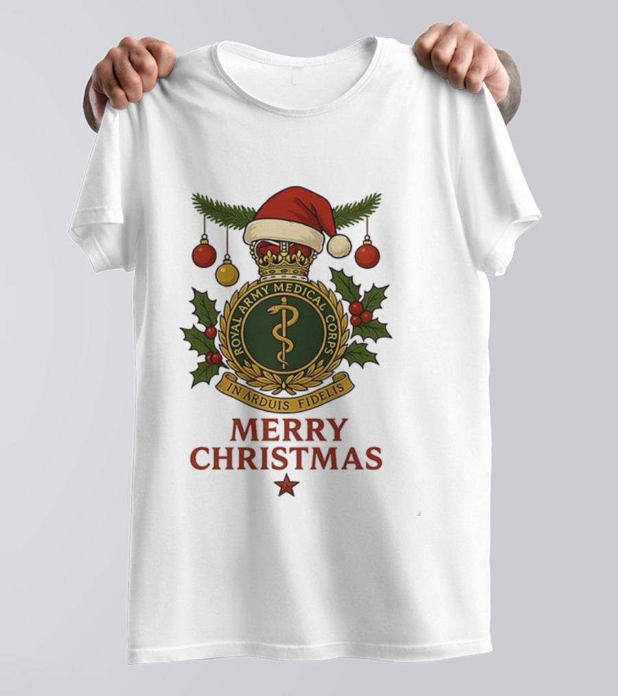Royal Army Medical Corps In Arduis Fidelis Merry Christmas Santa Hat Holiday Theme T-Shirt