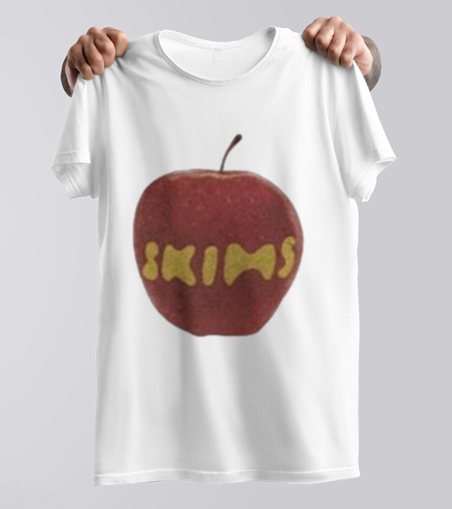 Skims Apple Bold Yellow Text On Red Apple T-Shirt