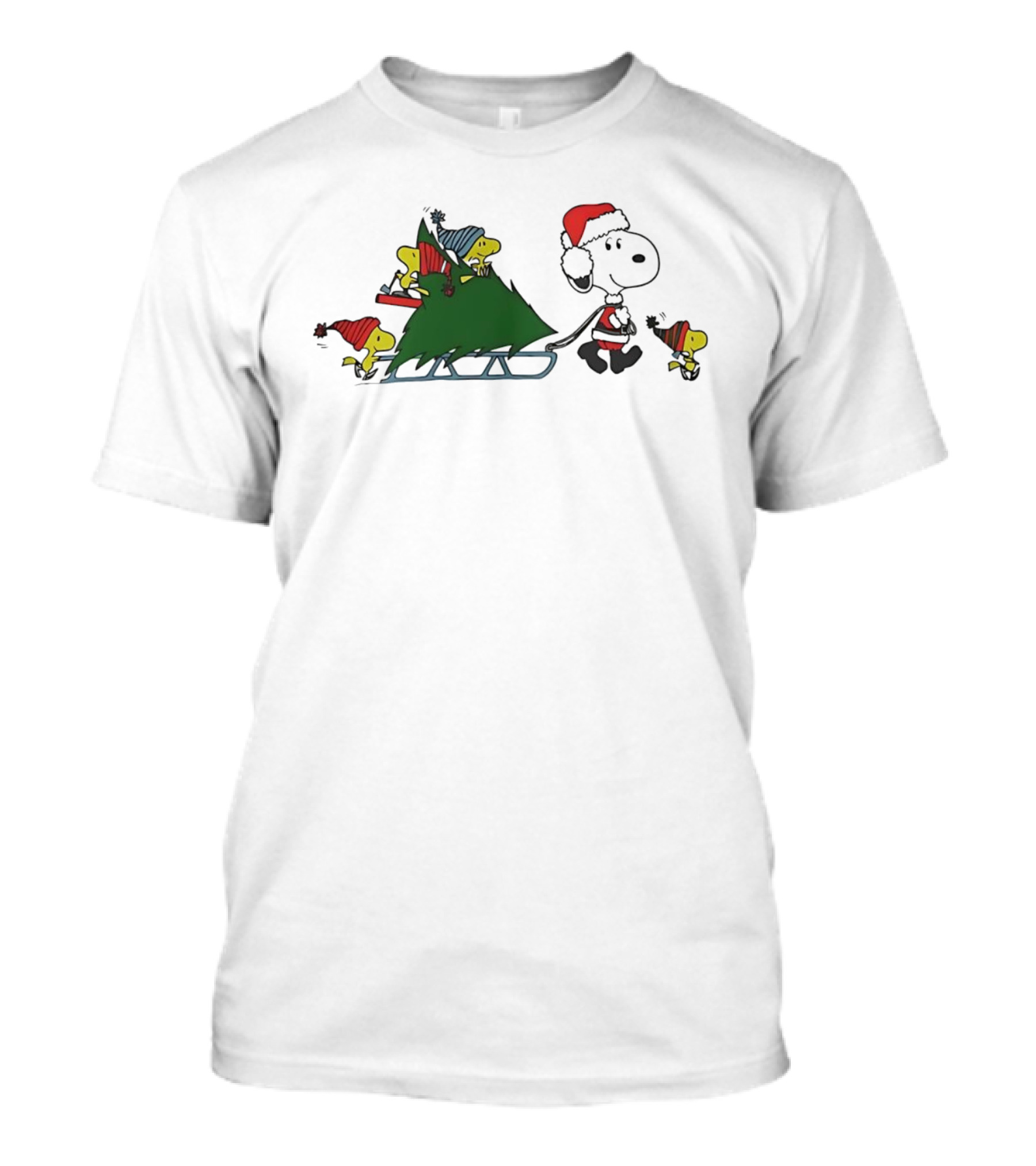 Snoopy Woodstock Christmas Tree Sled Winter Scene Cute T-Shirt