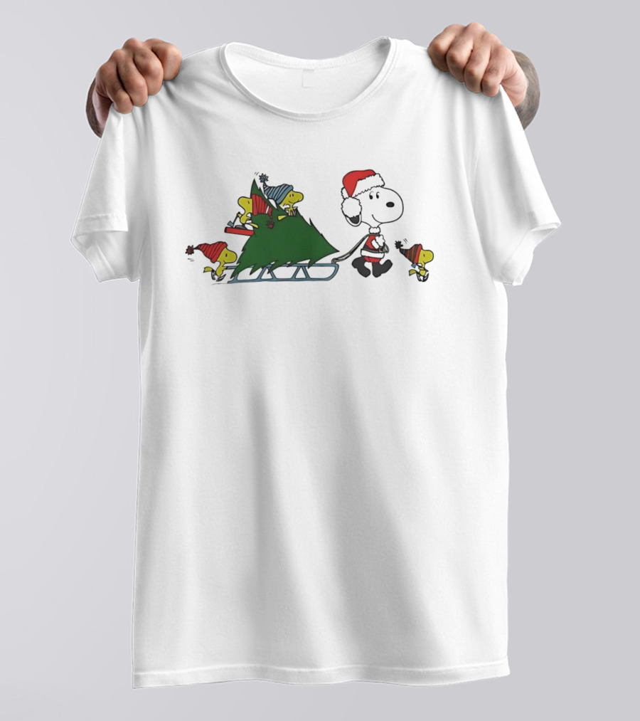 Snoopy Woodstock Christmas Tree Sled Winter Scene Cute T-Shirt