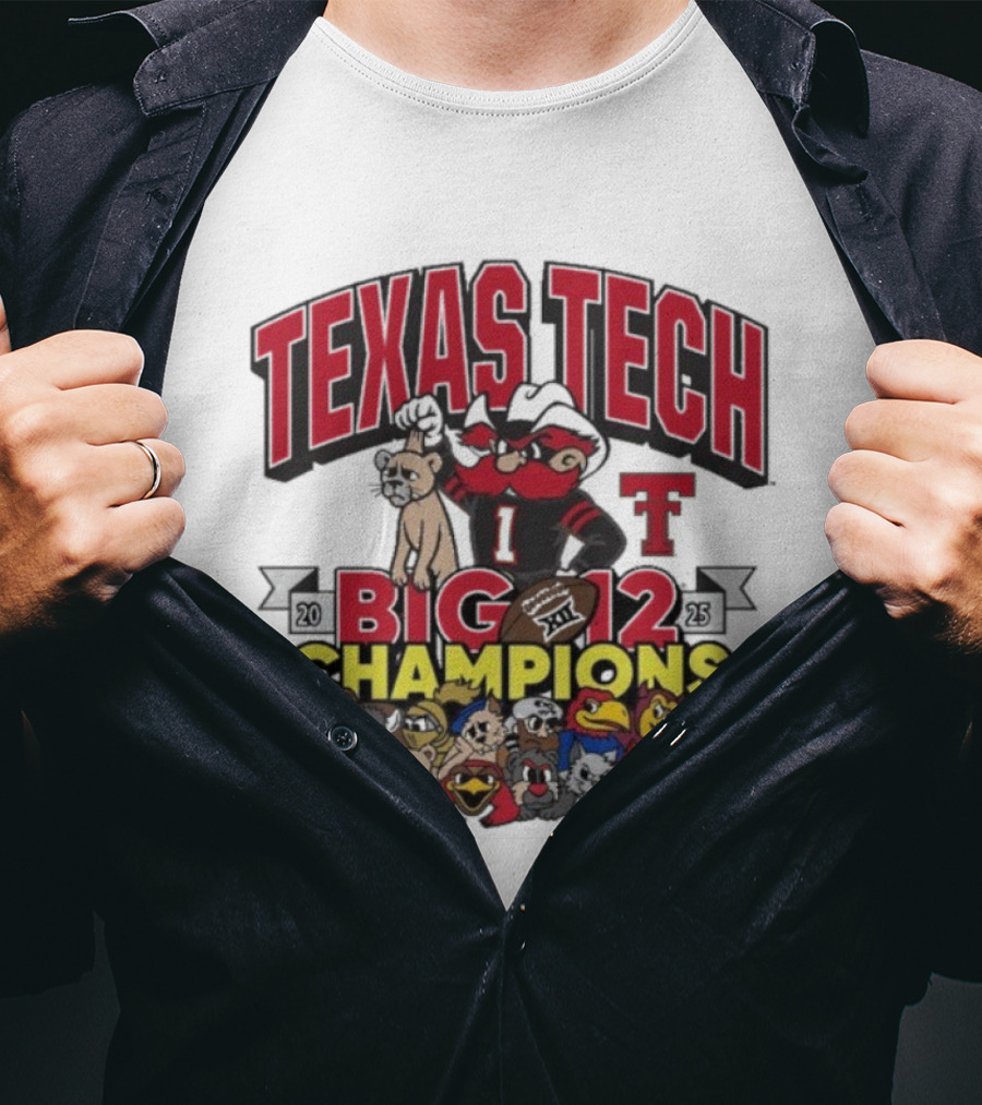 Texas Tech Red Raiders Big 12 Champions 2025 Victory Over BYU Cougars Mascot Celebration T-Shirt