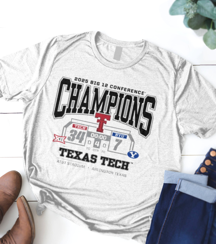 2025 Big 12 Conference Champions Texas Tech Vs BYU Final Score 34-7 AT&T Stadium Arlington Texas T-Shirt