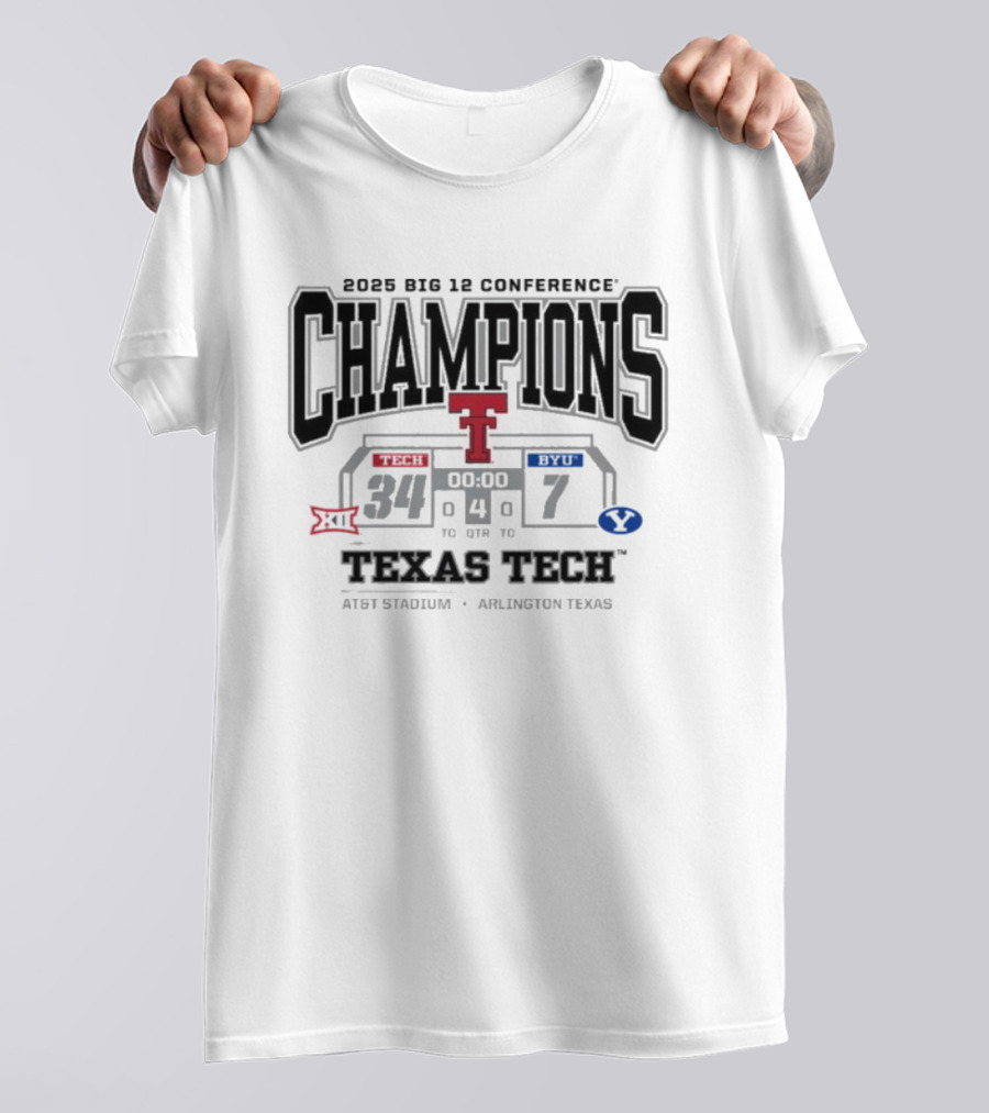 2025 Big 12 Conference Champions Texas Tech Vs BYU Final Score 34-7 AT&T Stadium Arlington Texas T-Shirt