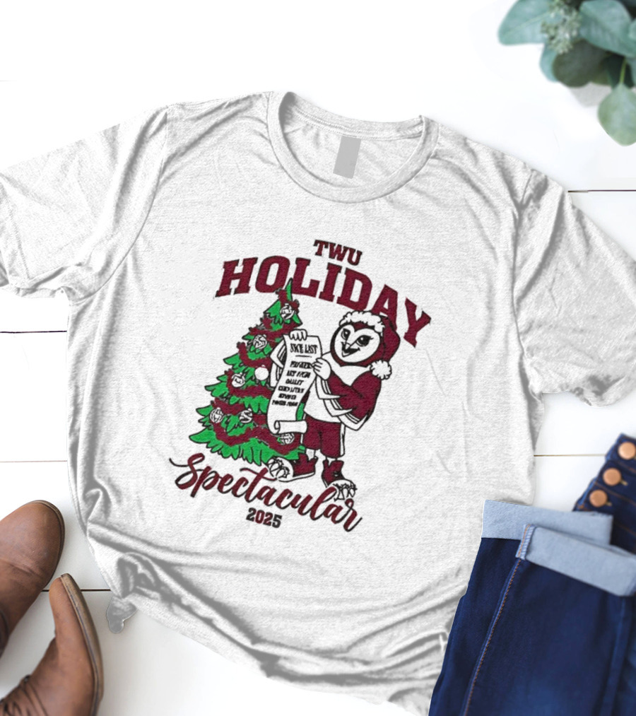 TWU Holiday Spectacular 2025 Merry Christmas Tree And Owl Santa T-Shirt