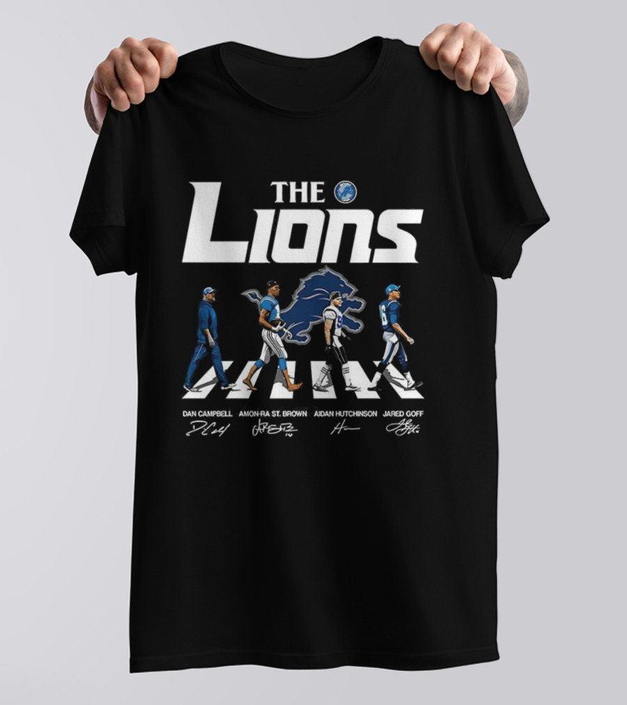 Detroit Lions The Lions Campbell St. Brown Hutchinson Goff Signature Abbey Road T-Shirt