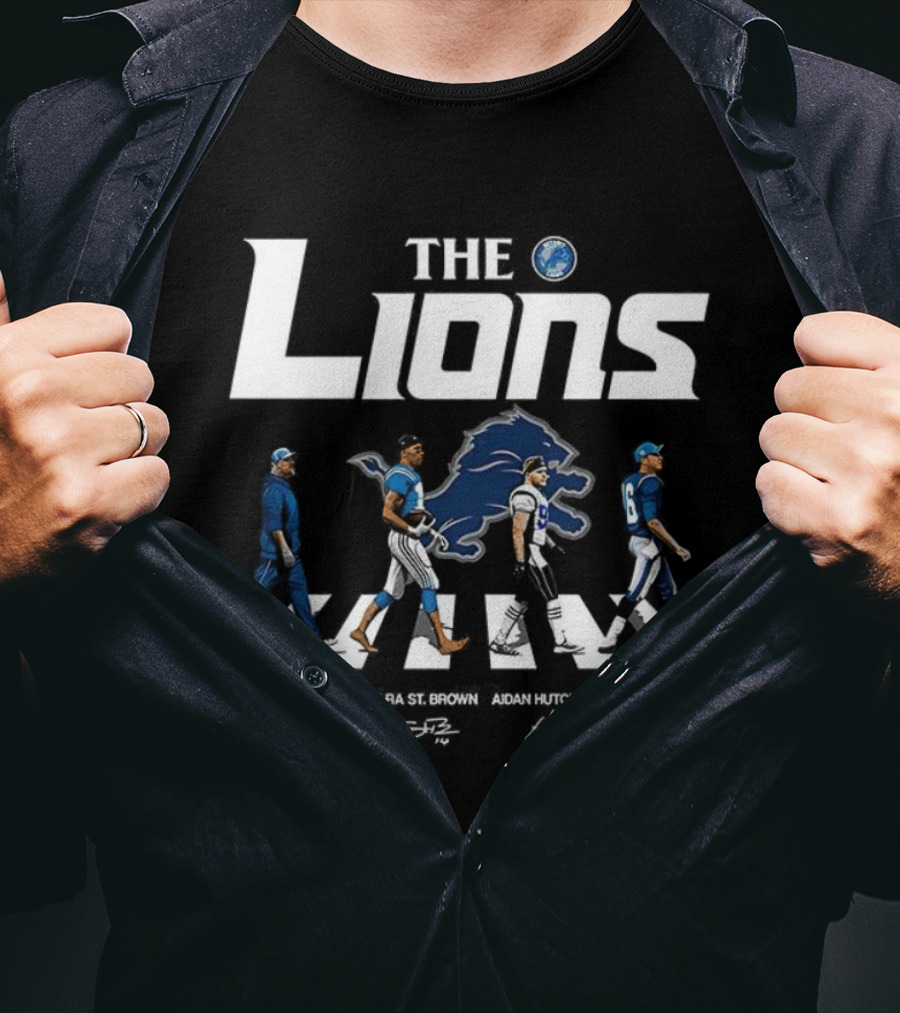 Detroit Lions The Lions Campbell St. Brown Hutchinson Goff Signature Abbey Road T-Shirt