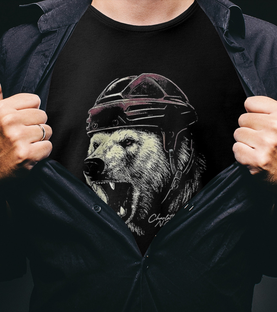 Charlotte Checkers Ice Hockey Furry Polar Mascot Helmet T-Shirt