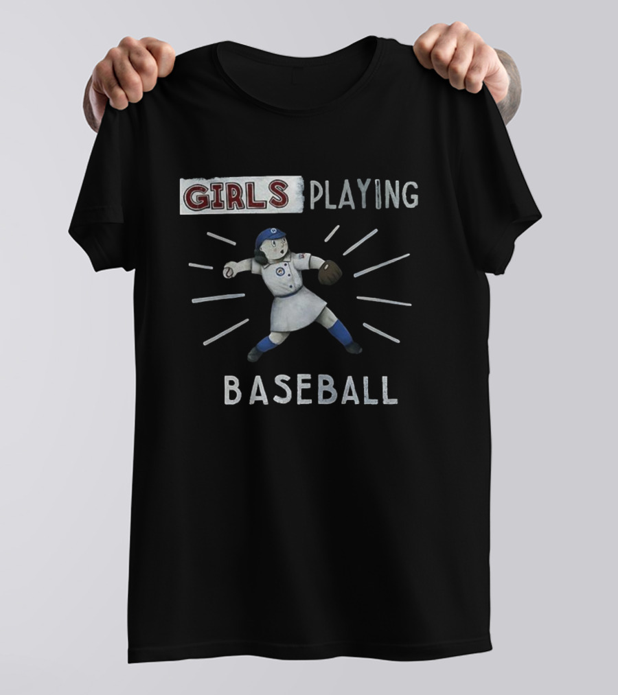 Girls Playing Baseball Vintage Cartoon Style T-Shirt