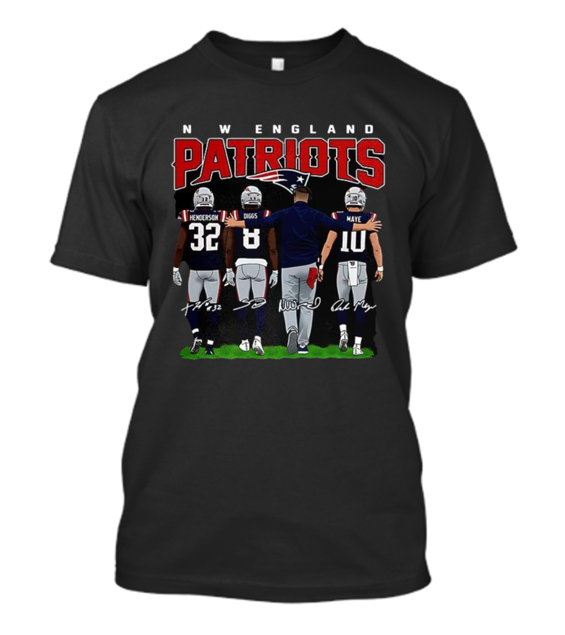 New England Patriots Henderson Diggs Vrabel Maye Signatures T-Shirt