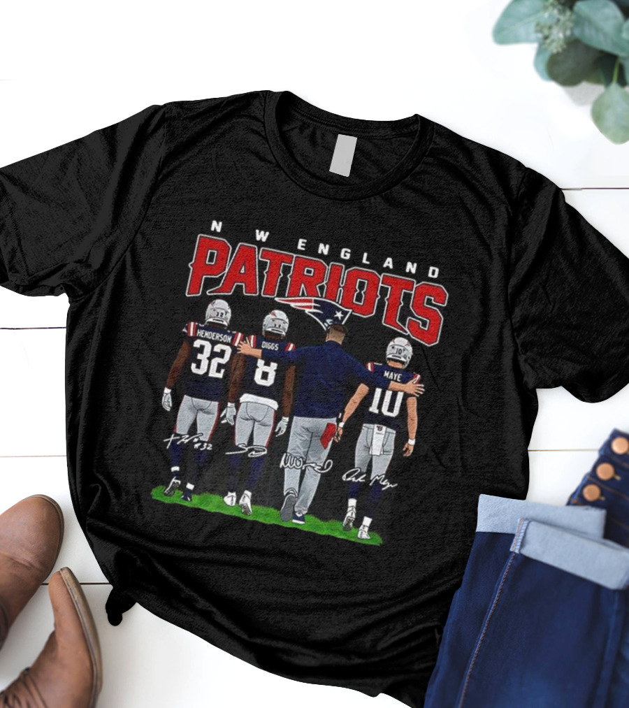 New England Patriots Henderson Diggs Vrabel Maye Signatures T-Shirt