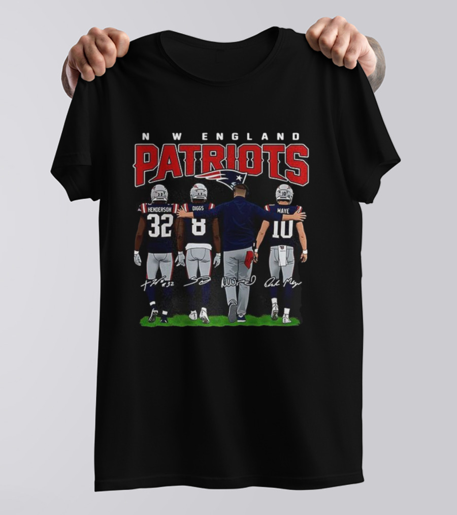New England Patriots Henderson Diggs Vrabel Maye Signatures T-Shirt