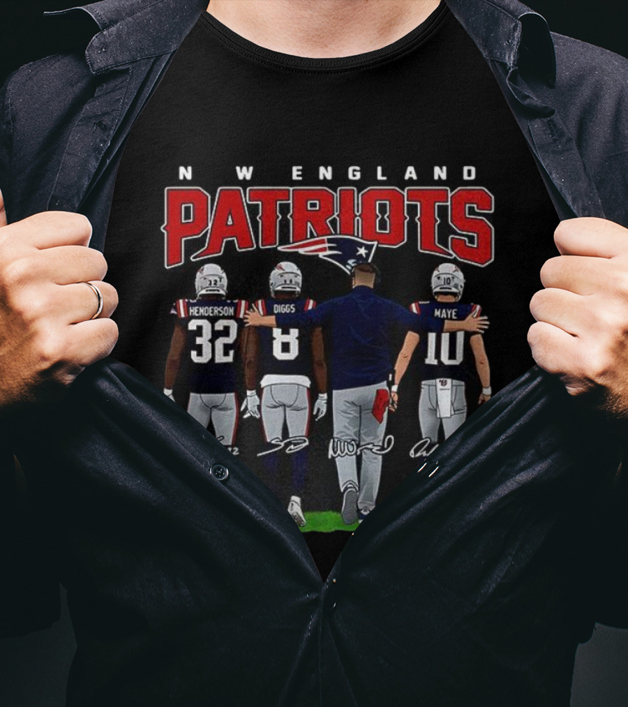 New England Patriots Henderson Diggs Vrabel Maye Signatures T-Shirt