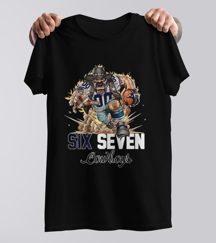 Cowboys Six Seven Mascot Football Character With Dynamic Motion T-Shirt