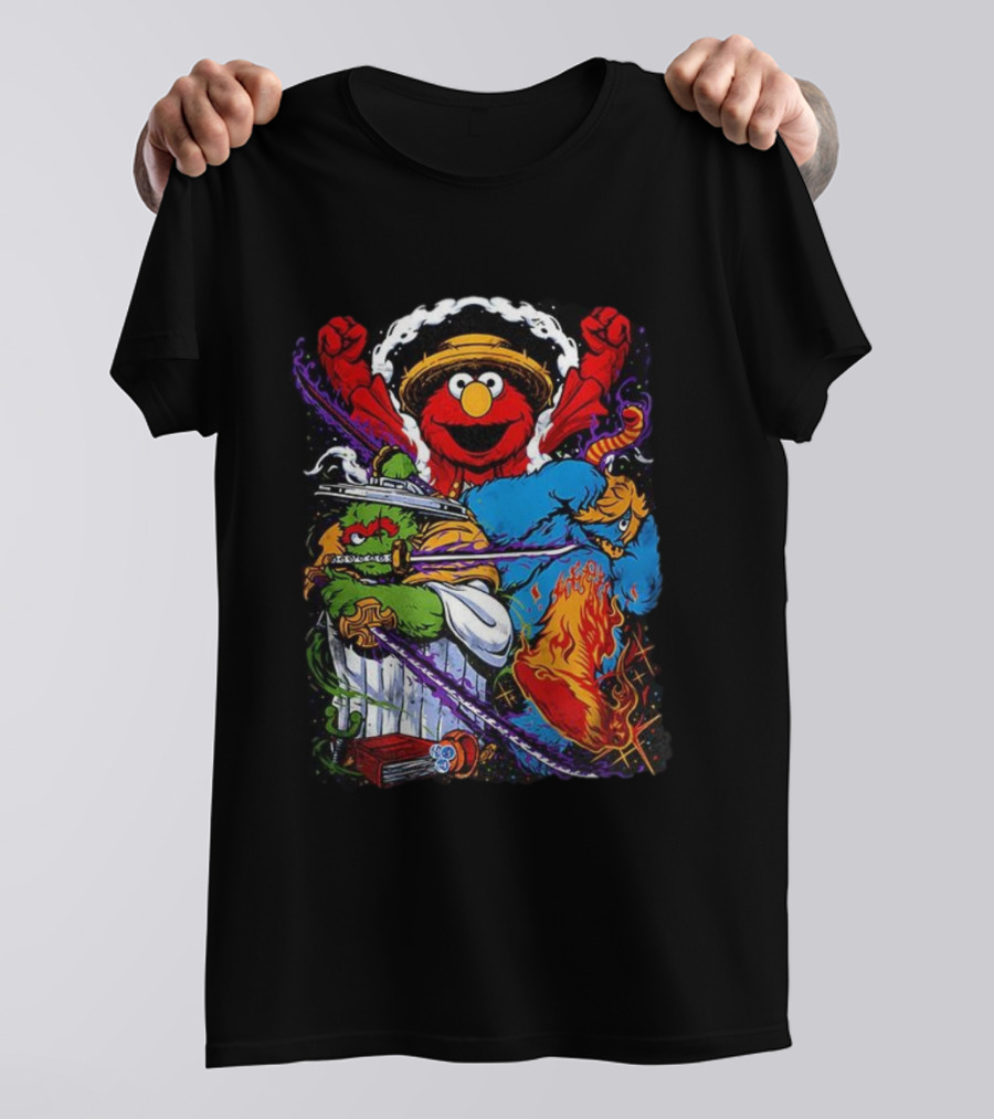 Elmo Oscar Cookie Monster Luffy Crossover Street Trio T-Shirt