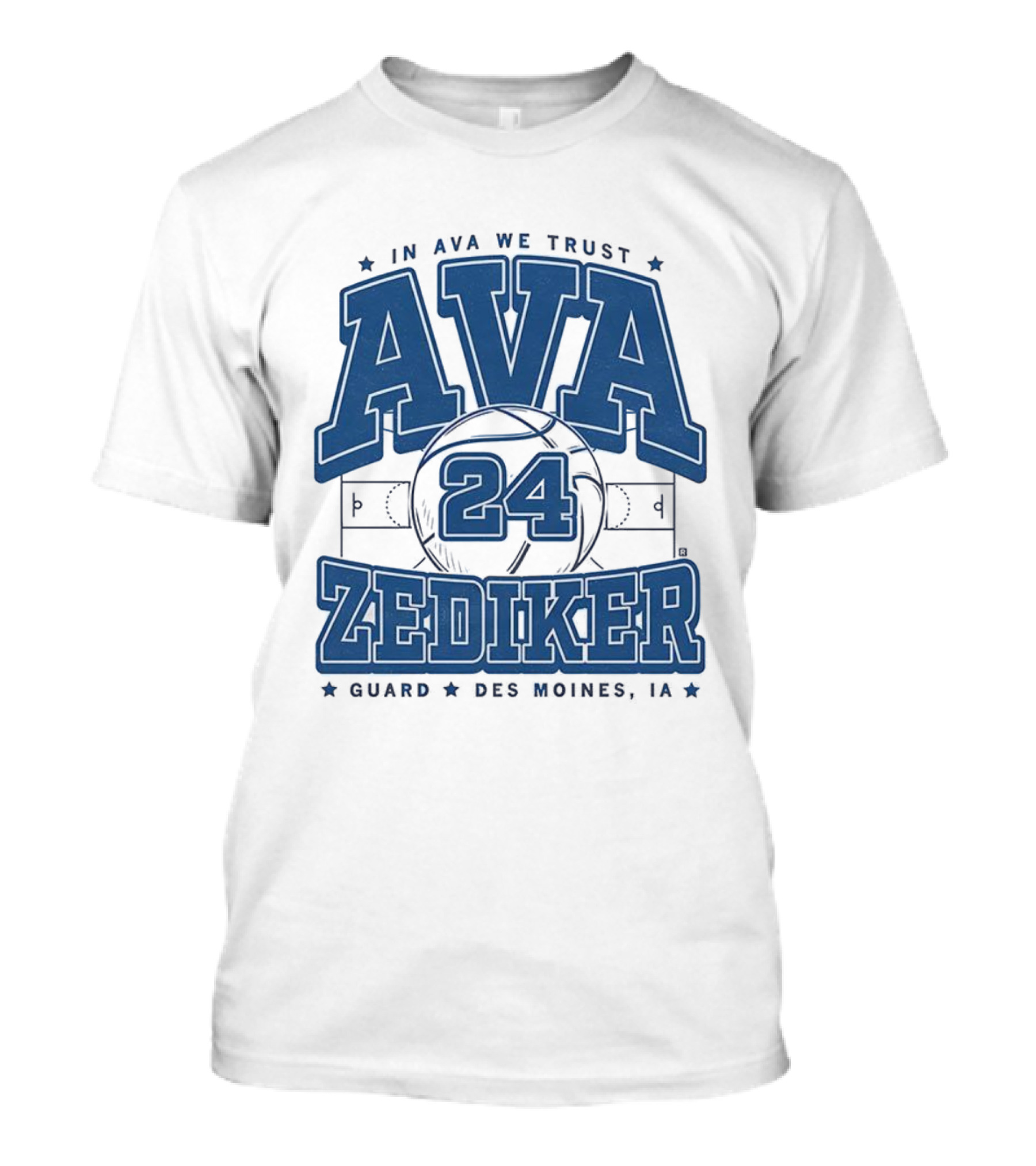 Ava Zediker 24 In Ava We Trust Creighton Bluejays Basketball Guard Des Moines T-Shirt