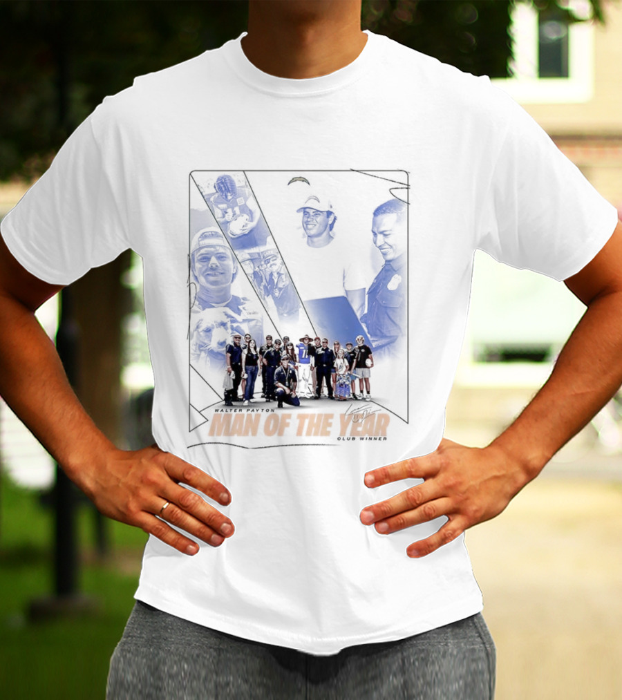 Los Angeles Chargers Man Of The Year Signature Team Celebration With Faces T-Shirt