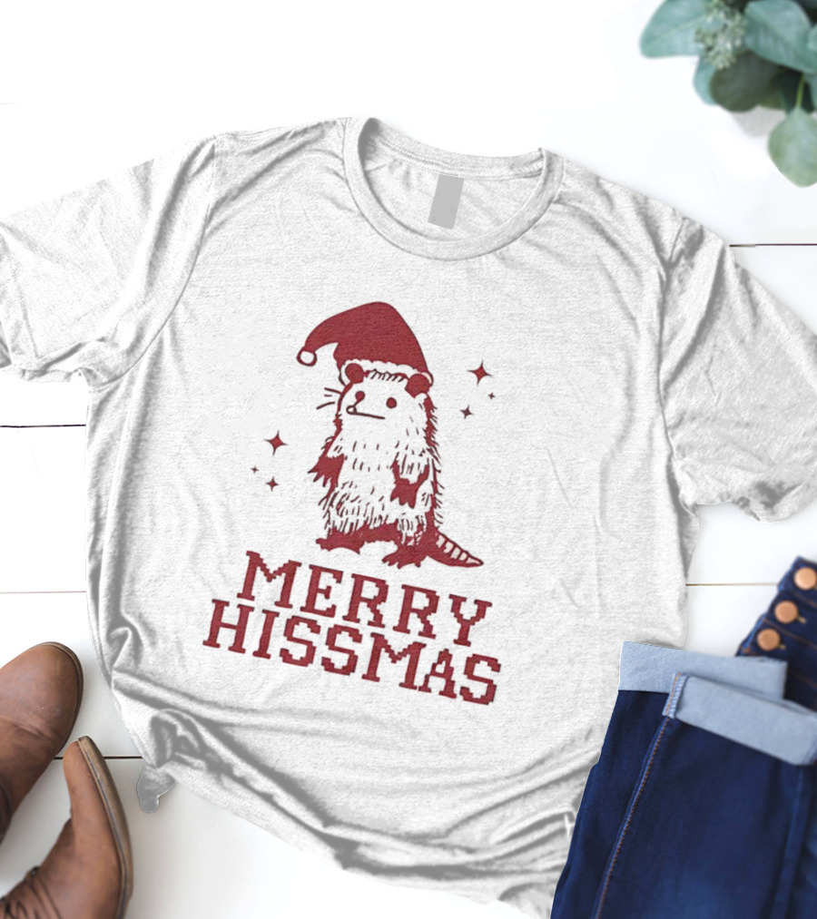 Merry Hissmas Opossum With Santa Hat Christmas Holiday Humor T-Shirt