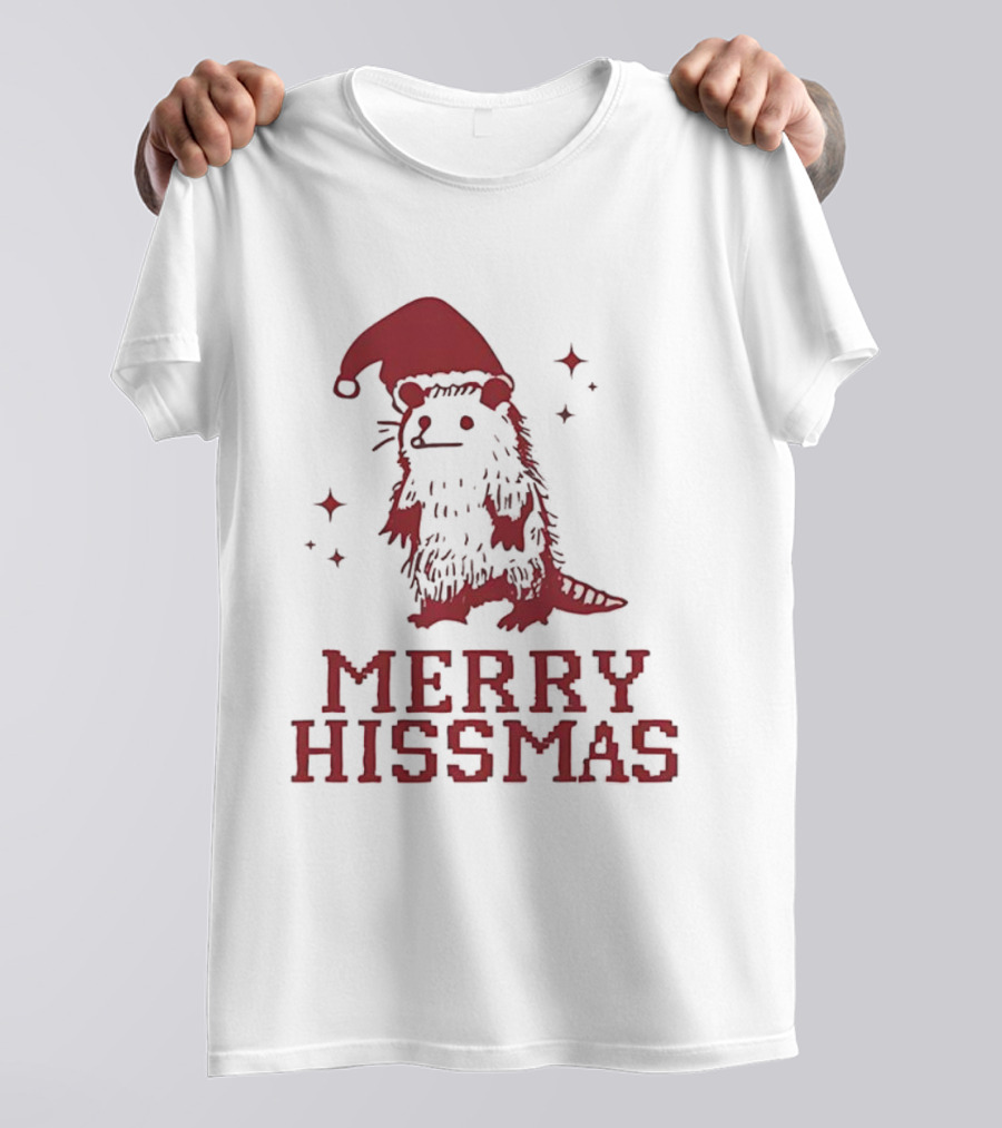 Merry Hissmas Opossum With Santa Hat Christmas Holiday Humor T-Shirt