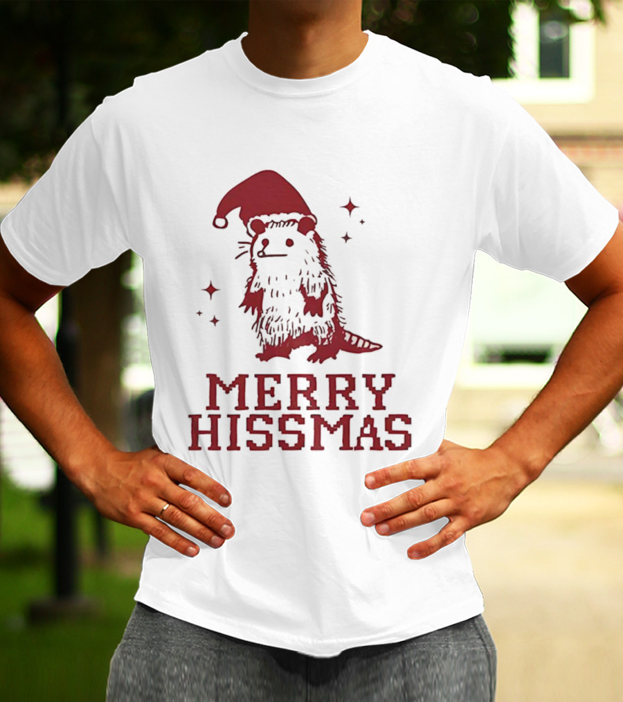 Merry Hissmas Opossum With Santa Hat Christmas Holiday Humor T-Shirt