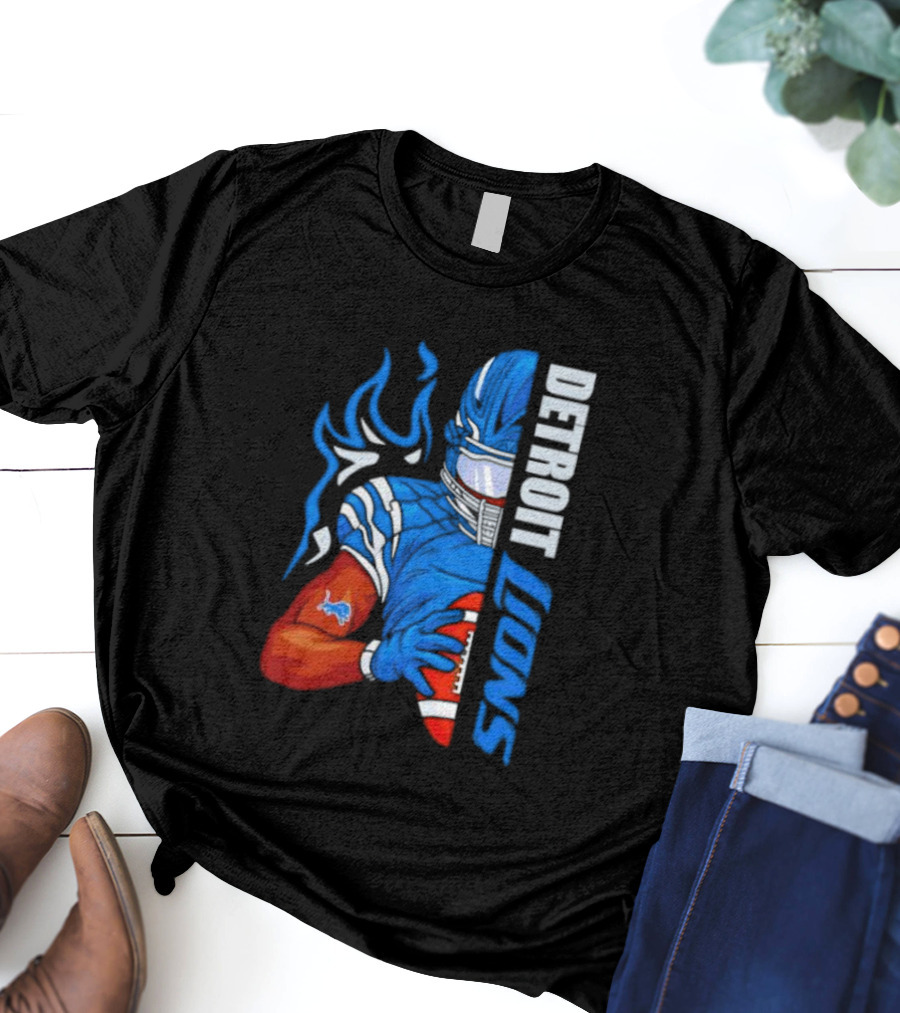 Detroit Lions Ball Football Player Stylish Half Blue T-Shirt