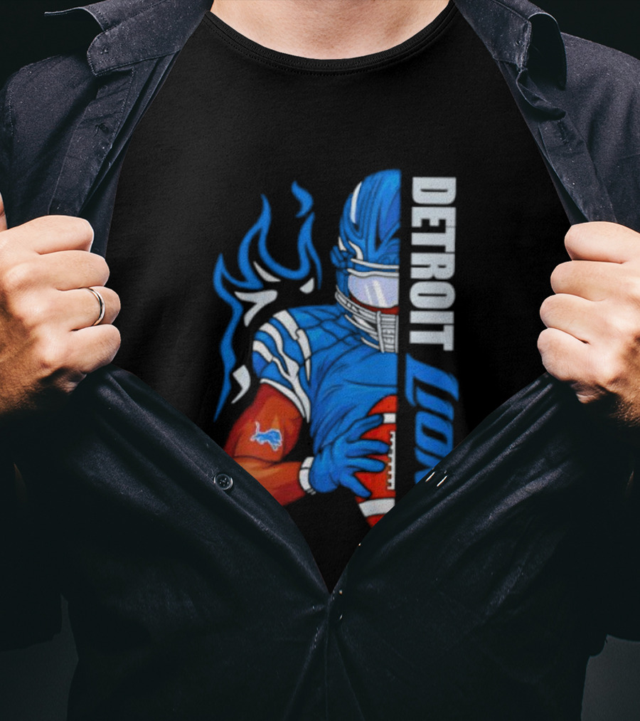 Detroit Lions Ball Football Player Stylish Half Blue T-Shirt