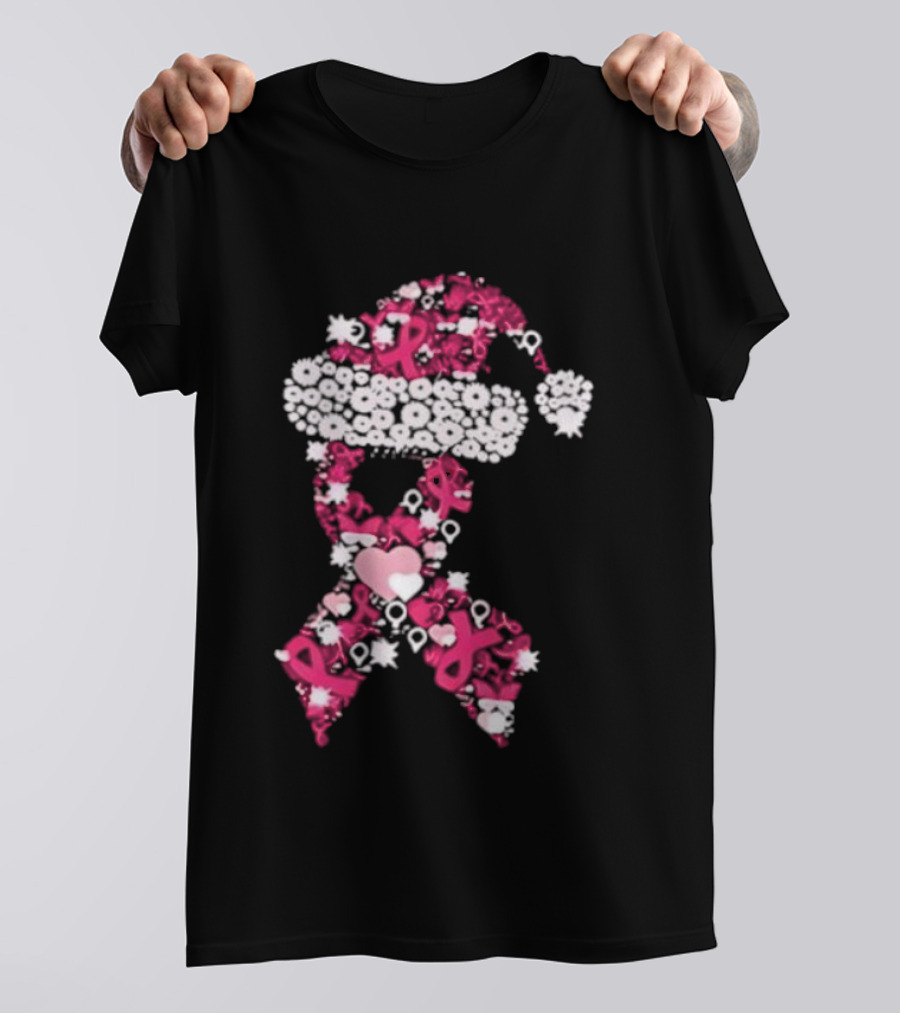 Santa Hat Breast Cancer Awareness Christmas Ribbon T-Shirt