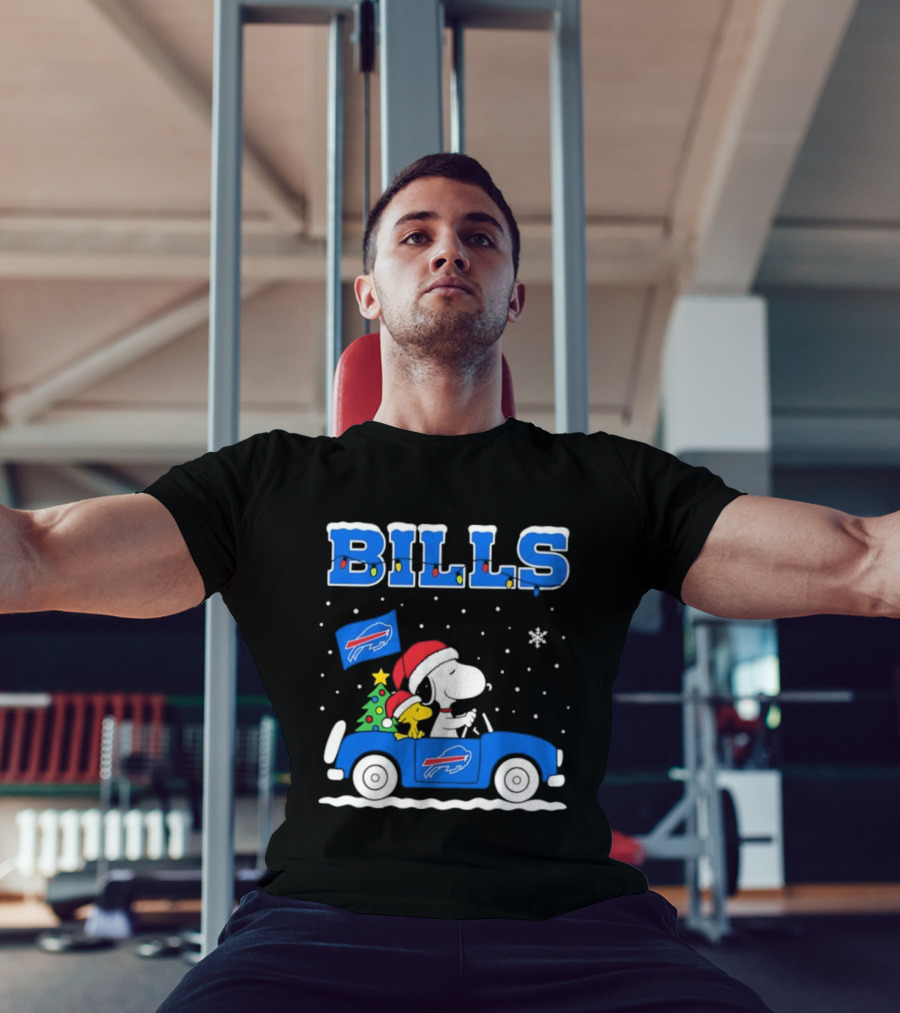 Buffalo Bills Christmas Snoopy Woodstock Santa Car Holiday Snow T-Shirt