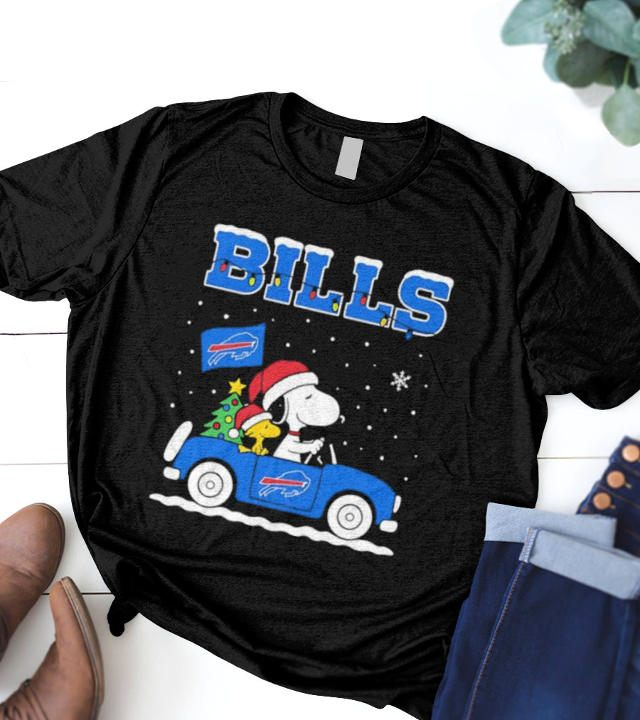 Buffalo Bills Christmas Snoopy Woodstock Santa Car Holiday Snow T-Shirt
