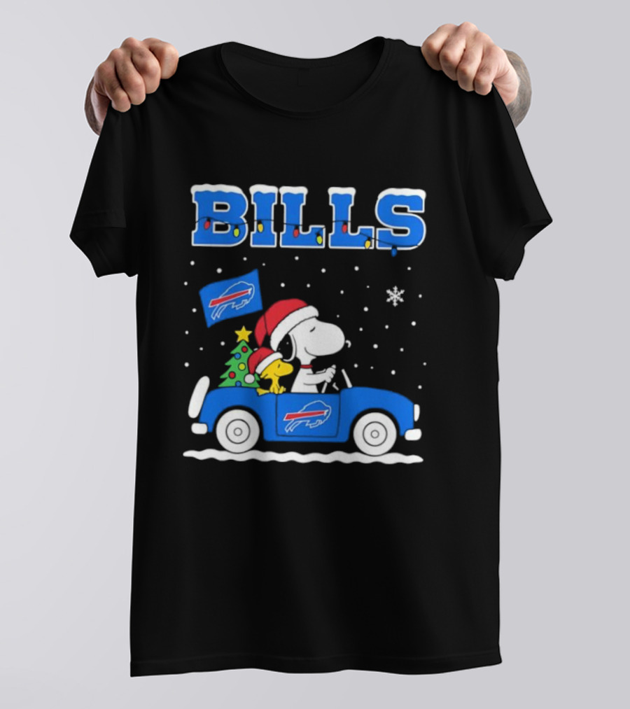 Buffalo Bills Christmas Snoopy Woodstock Santa Car Holiday Snow T-Shirt