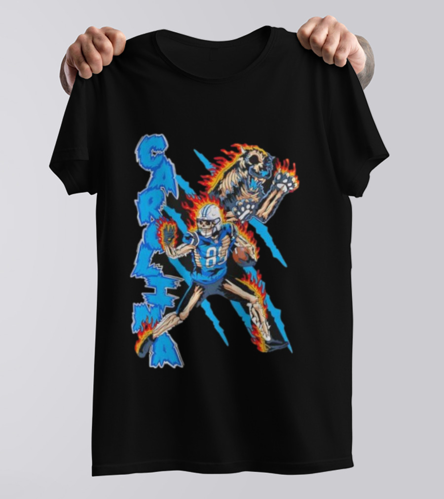 Carolina Panthers Skeleton 88 Fireball And Growling Panther T-Shirt