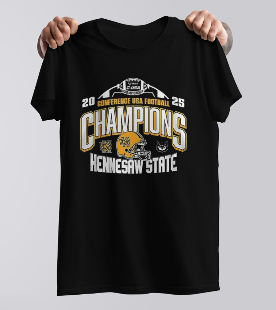Kennesaw State 2025 Conference USA Football Champions Helmet And Owl T-Shirt