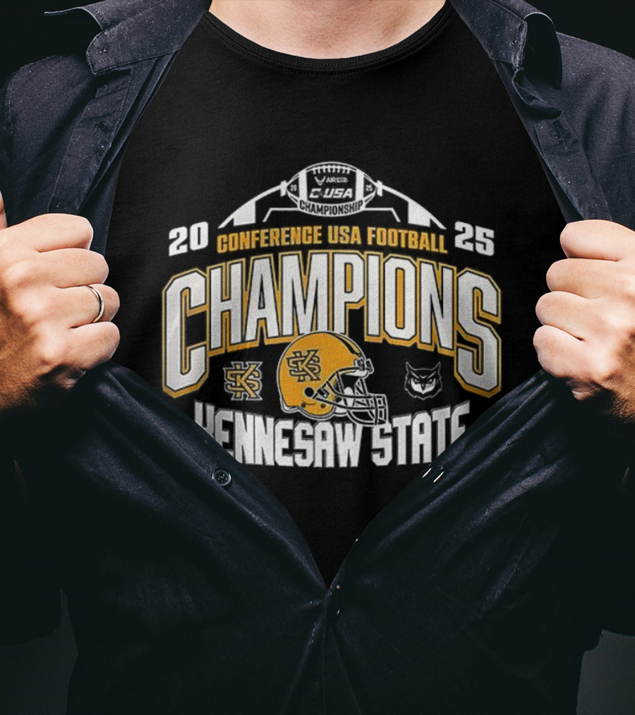 Kennesaw State 2025 Conference USA Football Champions Helmet And Owl T-Shirt