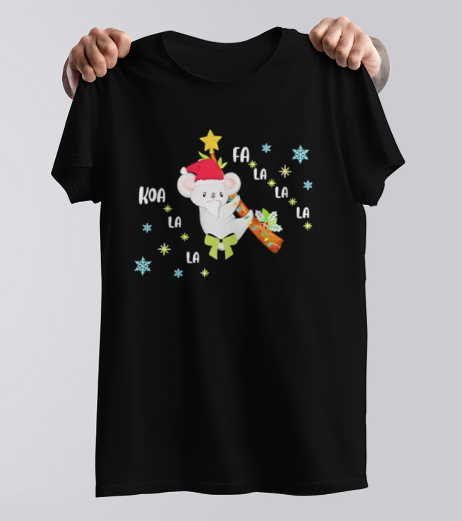 Koala Fa La La La Christmas Stylish Santa Hat And Candy Cane Fun T-Shirt
