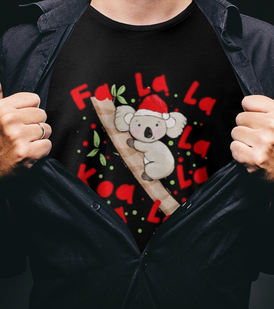 Festive Koala Climbing Candy Cane Santa Hat Christmas Australia T-Shirt