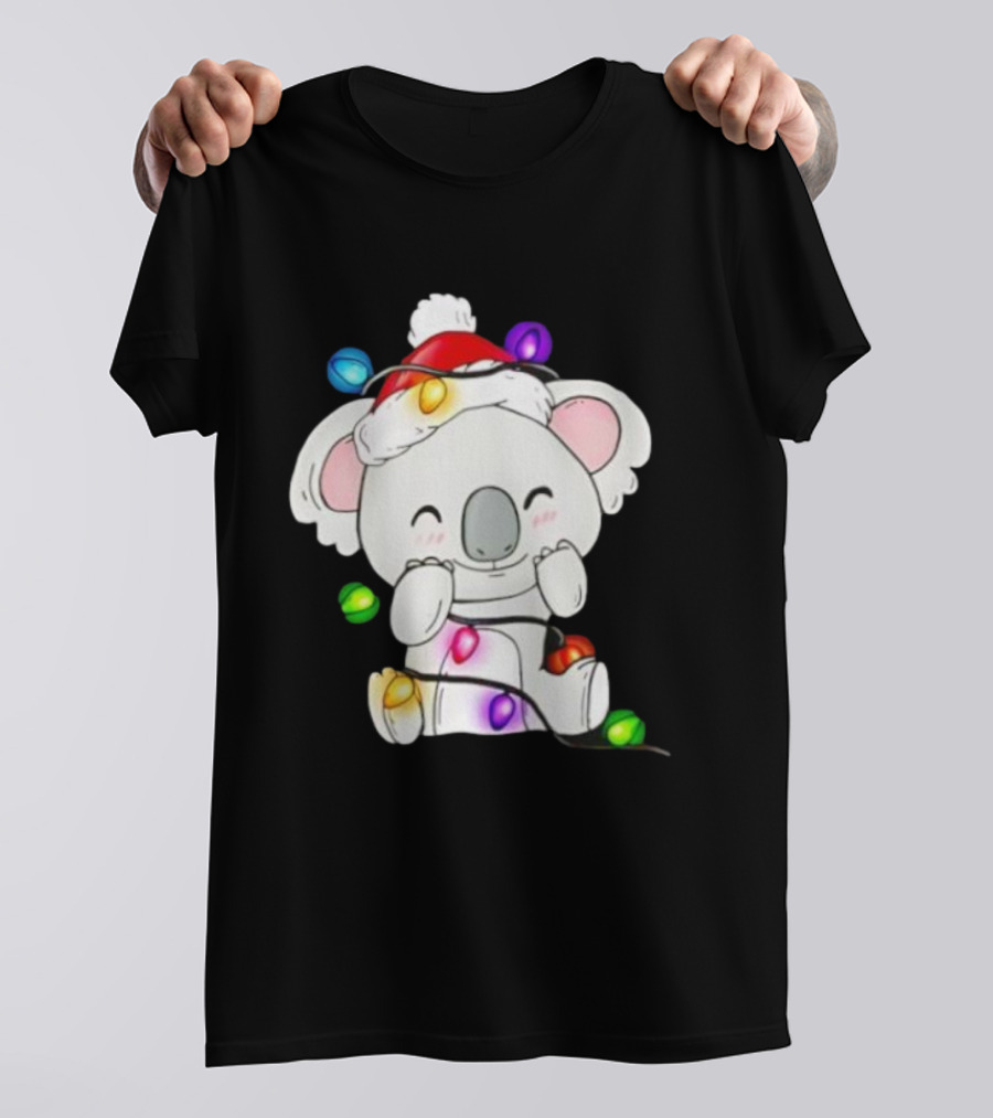 Koala Lover Christmas Lights Festive Santa Hat Cute Holiday Style T-Shirt