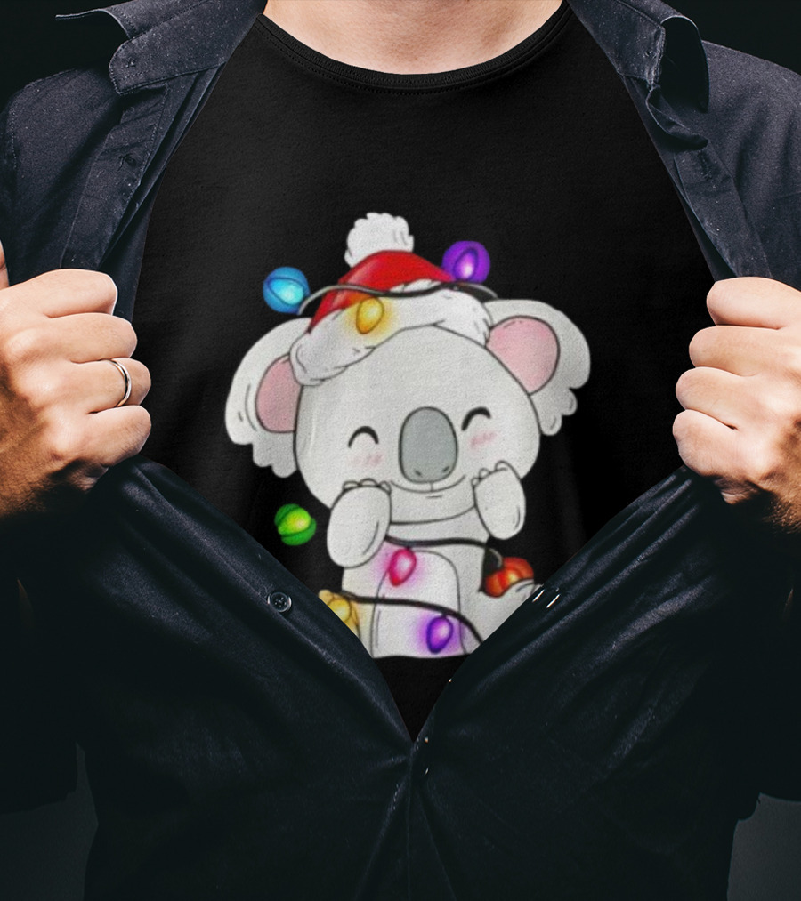 Koala Lover Christmas Lights Festive Santa Hat Cute Holiday Style T-Shirt