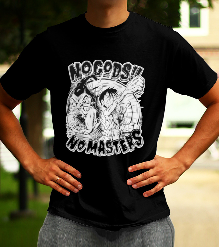 Luffy No Gods No Masters Powerful Artwork T-Shirt