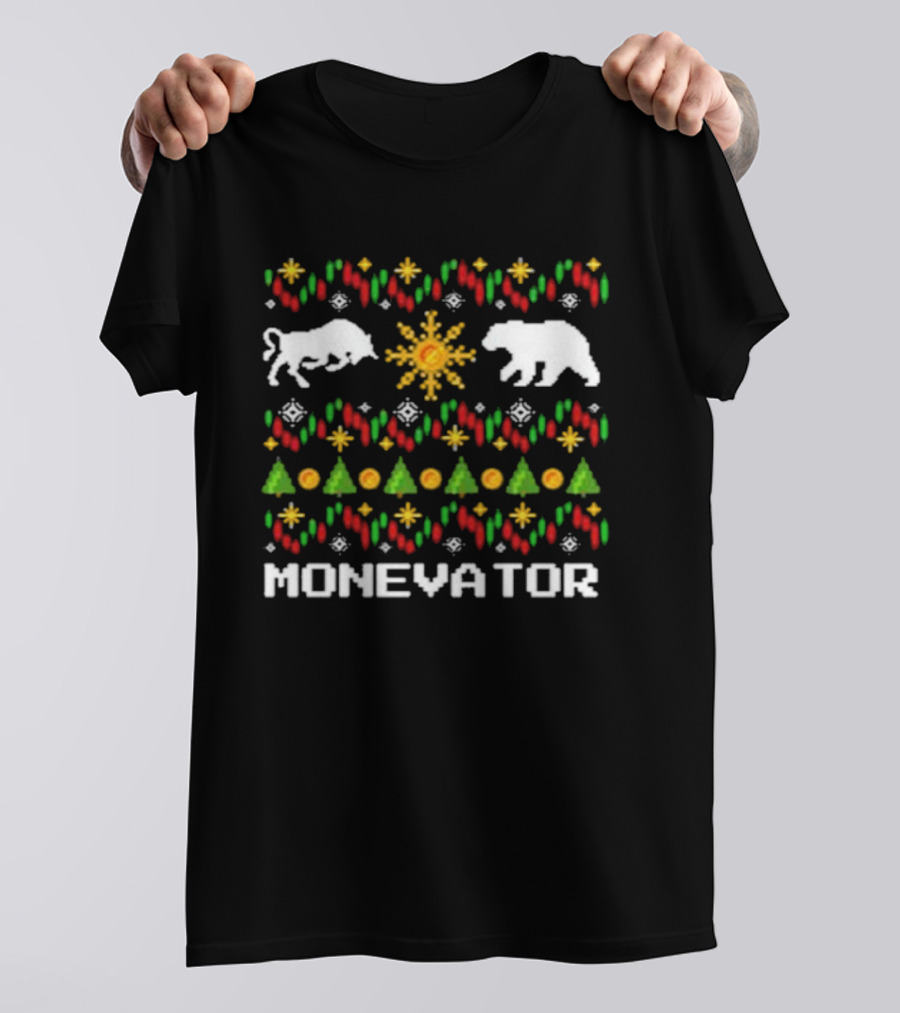 Monevator Buffalo Bear Holiday Pattern Christmas Snowflakes Trees T-Shirt