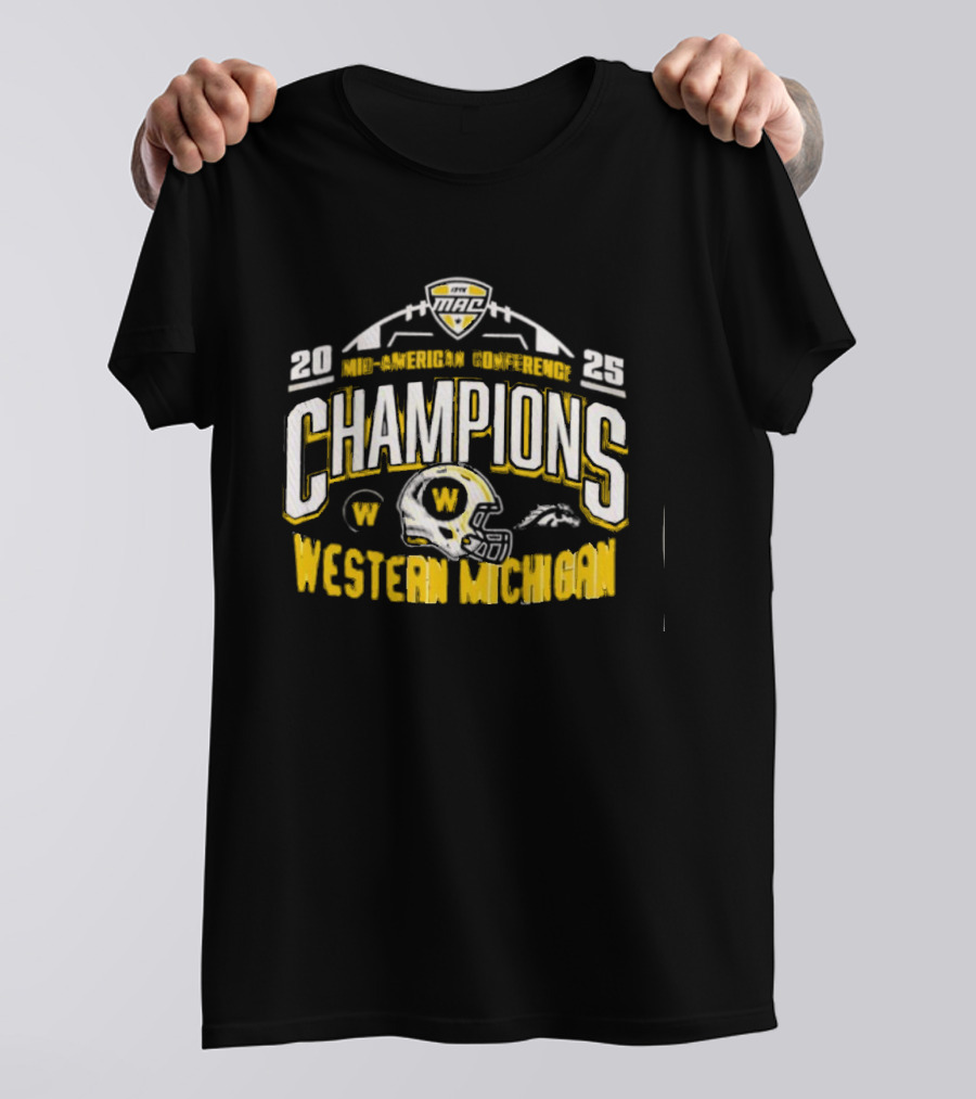 Western Michigan Broncos 2025 Mid-American Conference Champions Football Helmet Logo T-Shirt
