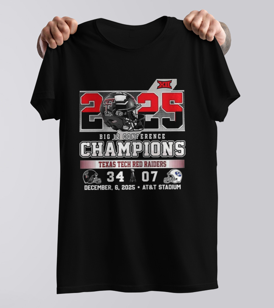 Texas Tech Red Raiders 2025 Big 12 Champions 34-07 Victory Over BYU December 6 AT&T Stadium T-Shirt