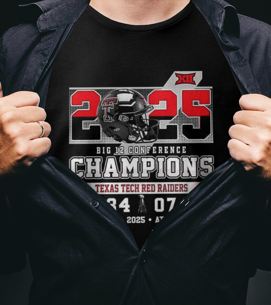 Texas Tech Red Raiders 2025 Big 12 Champions 34-07 Victory Over BYU December 6 AT&T Stadium T-Shirt