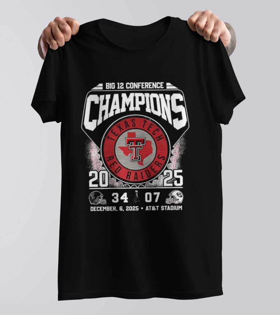 Texas Tech Red Raiders 2025 Big 12 Champions December 6 AT&T Stadium Victory 34-07 T-Shirt