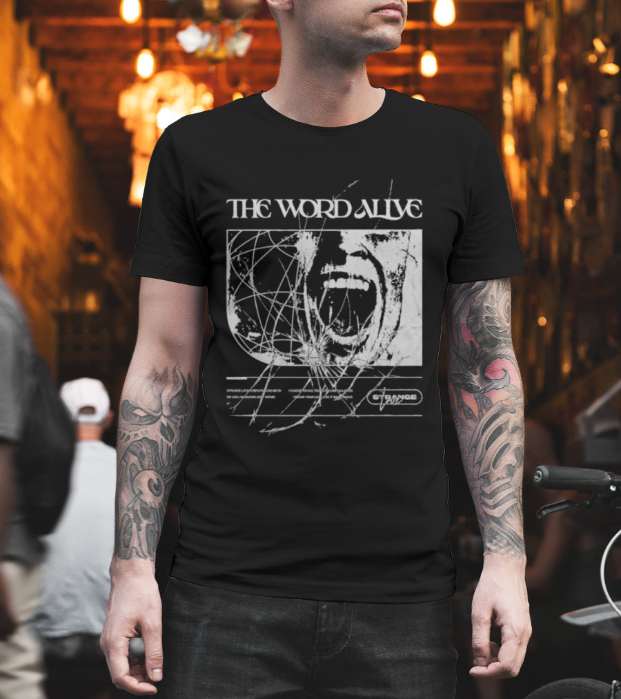 The Word Alive Strange Love Grayscale Mixed Media Art With Scribbles T-Shirt