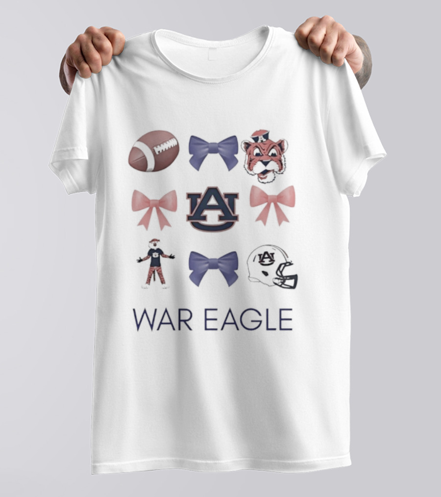 Auburn Tigers War Eagle Bow And Mascot Helmet Football T-Shirt