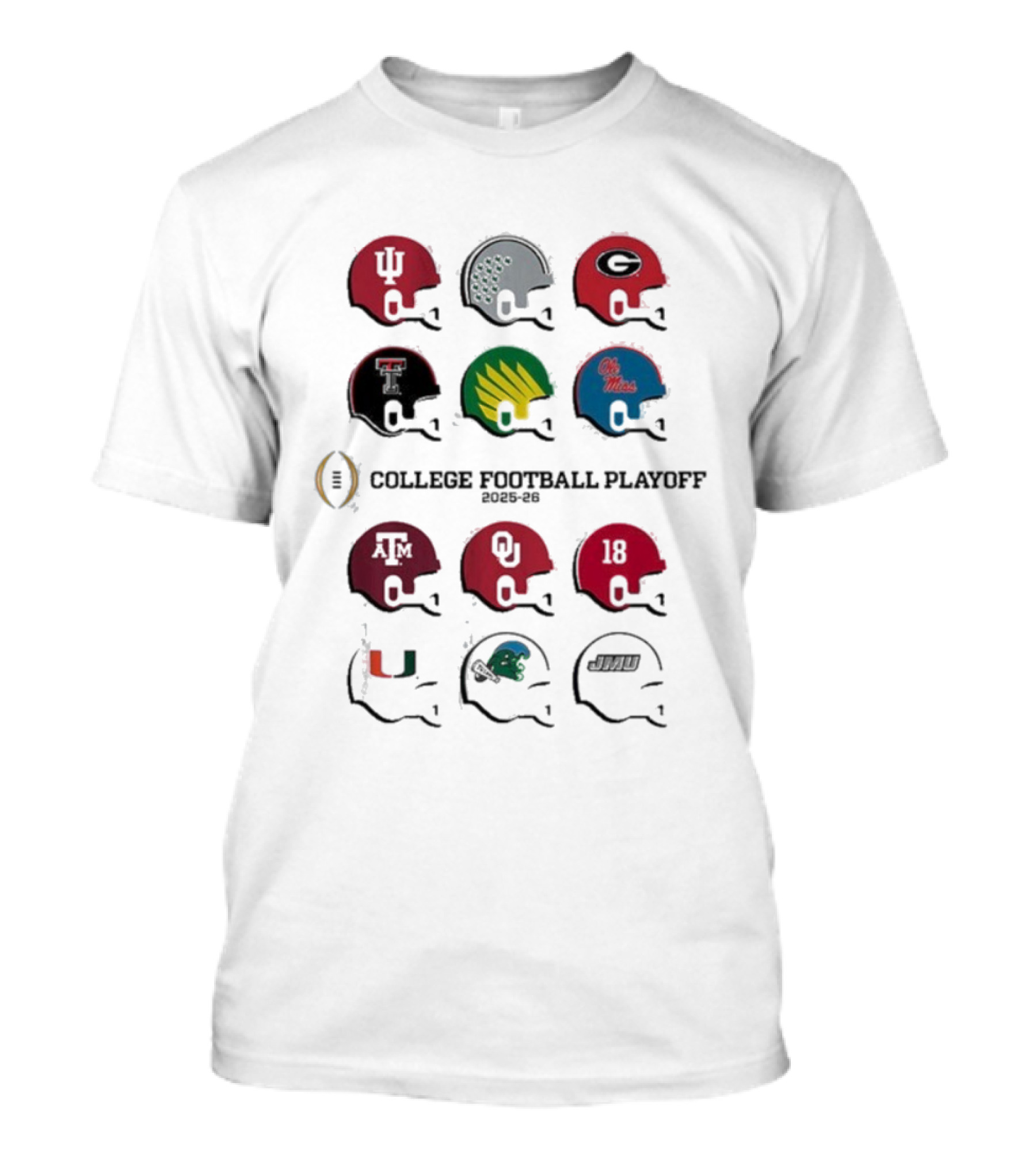 College Football Playoff Team Helmets 2025 2026 Ole Miss Oregon Texas Miami USC Georgia T-Shirt