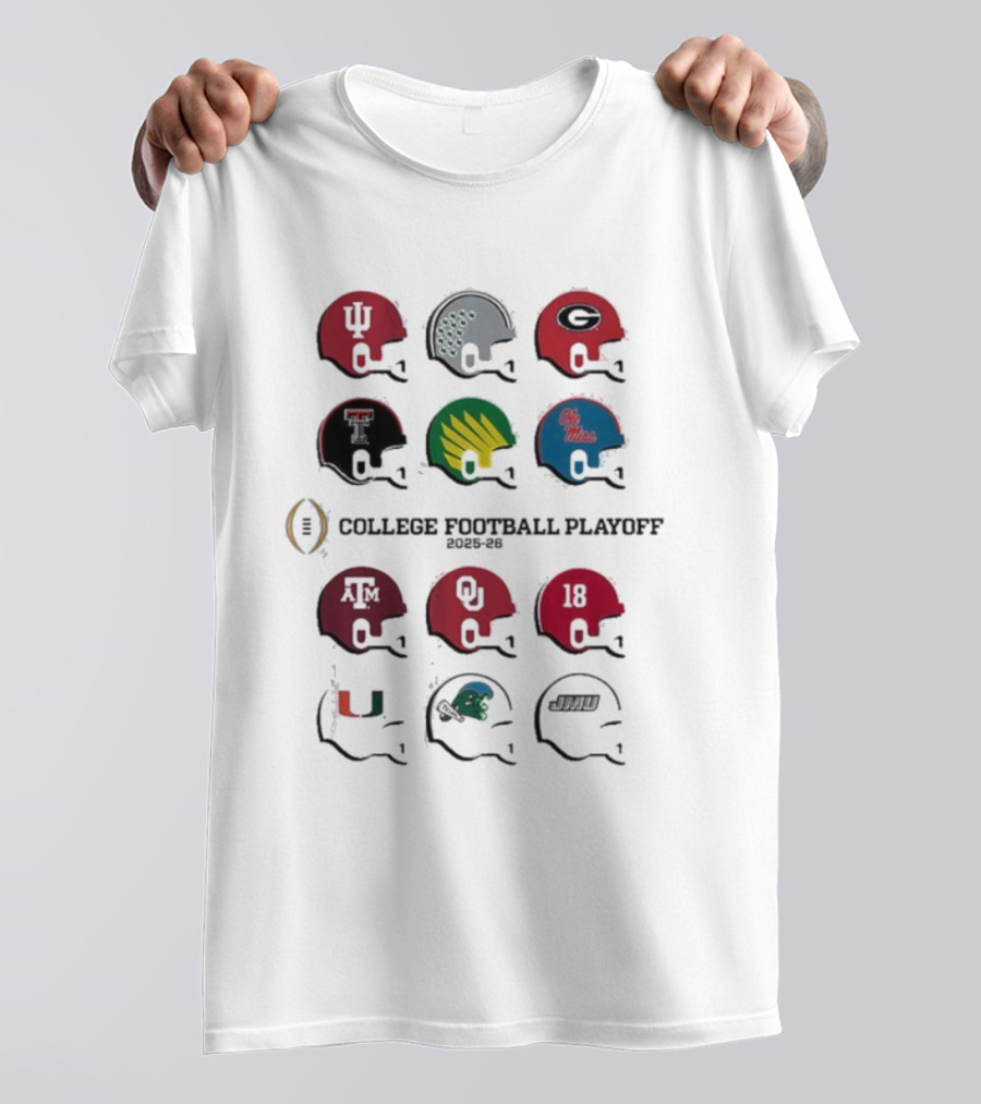 College Football Playoff Team Helmets 2025 2026 Ole Miss Oregon Texas Miami USC Georgia T-Shirt