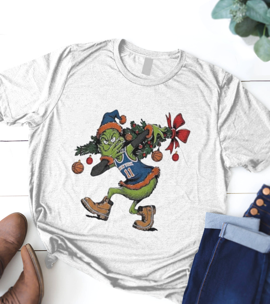 Grinch X Jalen Brunson 3 Point Celebration Christmas Knicks Basketball Holiday T-Shirt