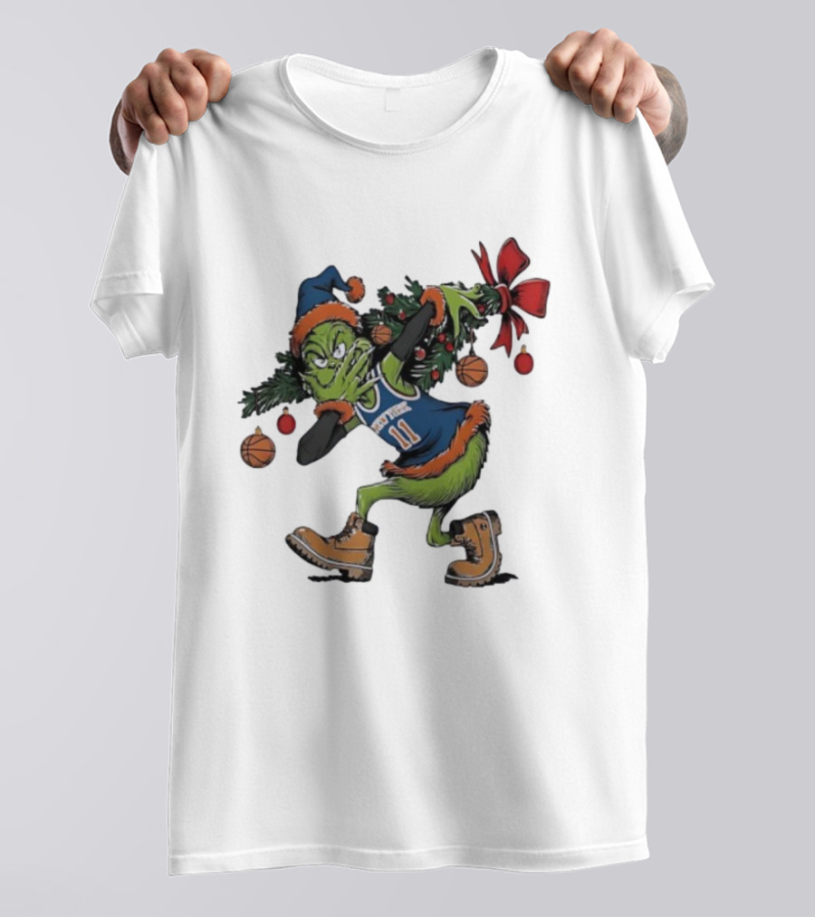 Grinch X Jalen Brunson 3 Point Celebration Christmas Knicks Basketball Holiday T-Shirt